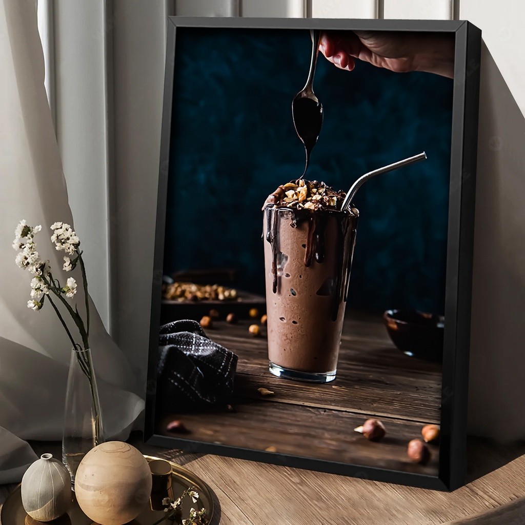 Tranh tường chủ đề cà phê cổ điển, khung gỗ, trang trí quán cà phê và phòng ngủ