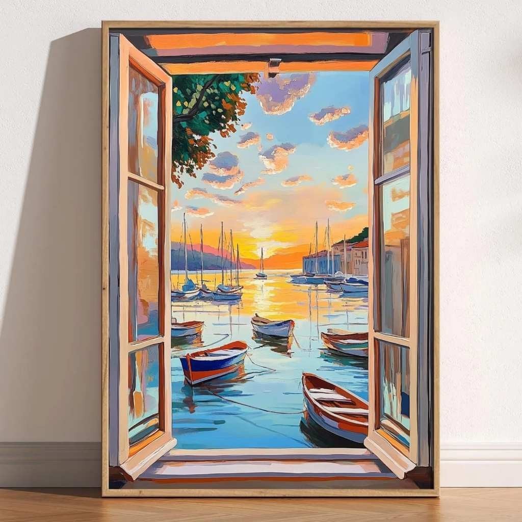 Tranh cửa sổ tranh canvas phong cảnh SNY16 - Tranh trang trí treo phòng ngủ, phòng khách