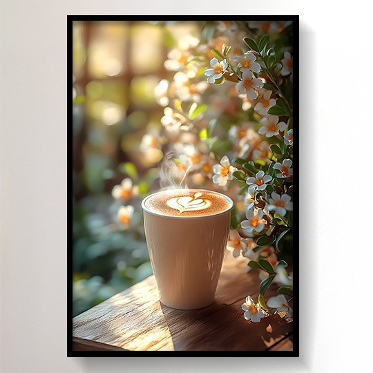 Tranh tường chủ đề cà phê cổ điển, khung gỗ, trang trí quán cà phê và phòng ngủ