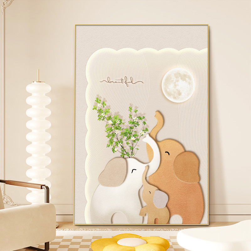 Tranh Decor Gia Đình Voi Nghệ Thuật Tối Giản Treo Tường Phòng Khách – Biểu Tượng Gắn Bó Yêu Thương60x80cm