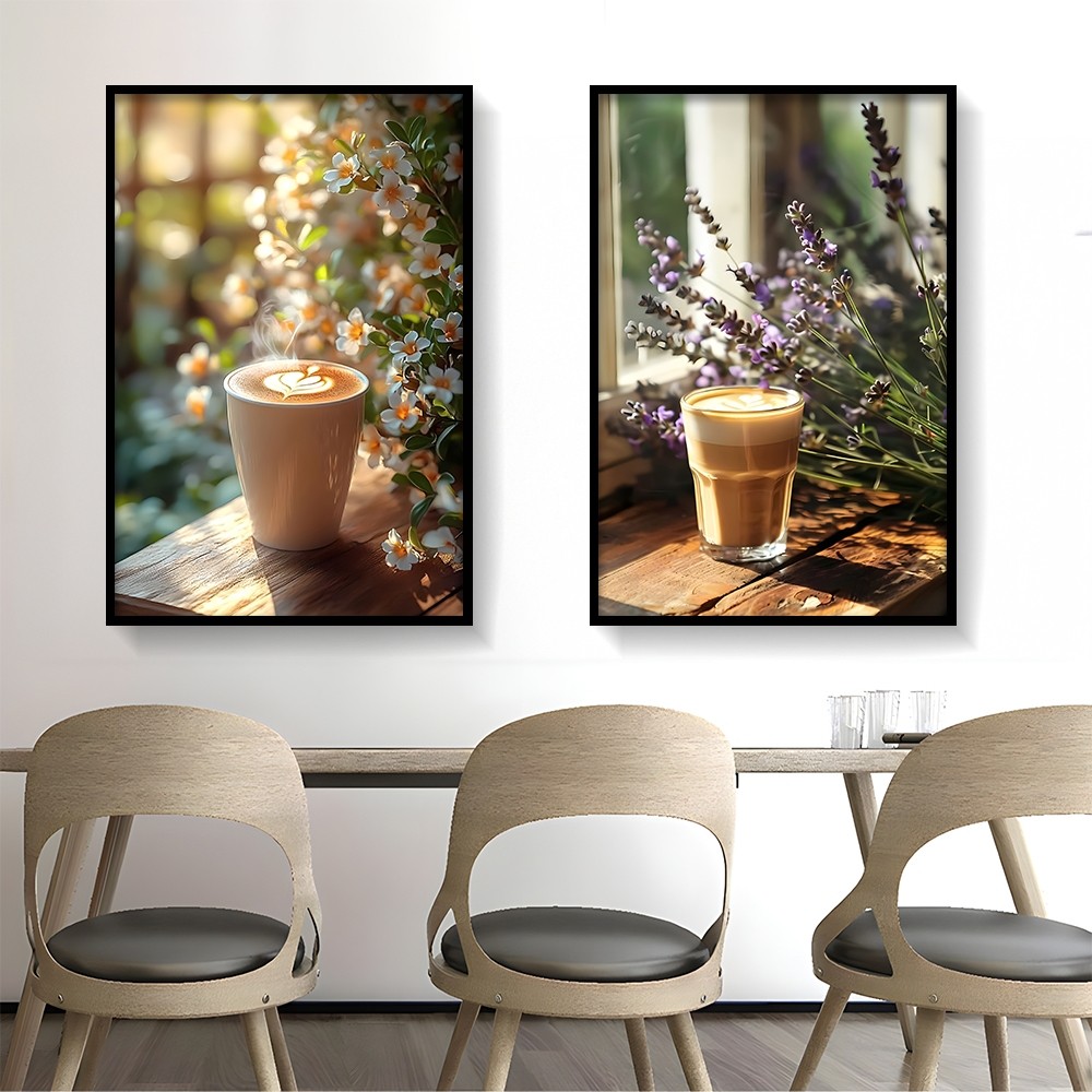 Tranh tường chủ đề cà phê cổ điển, khung gỗ, trang trí quán cà phê và phòng ngủ