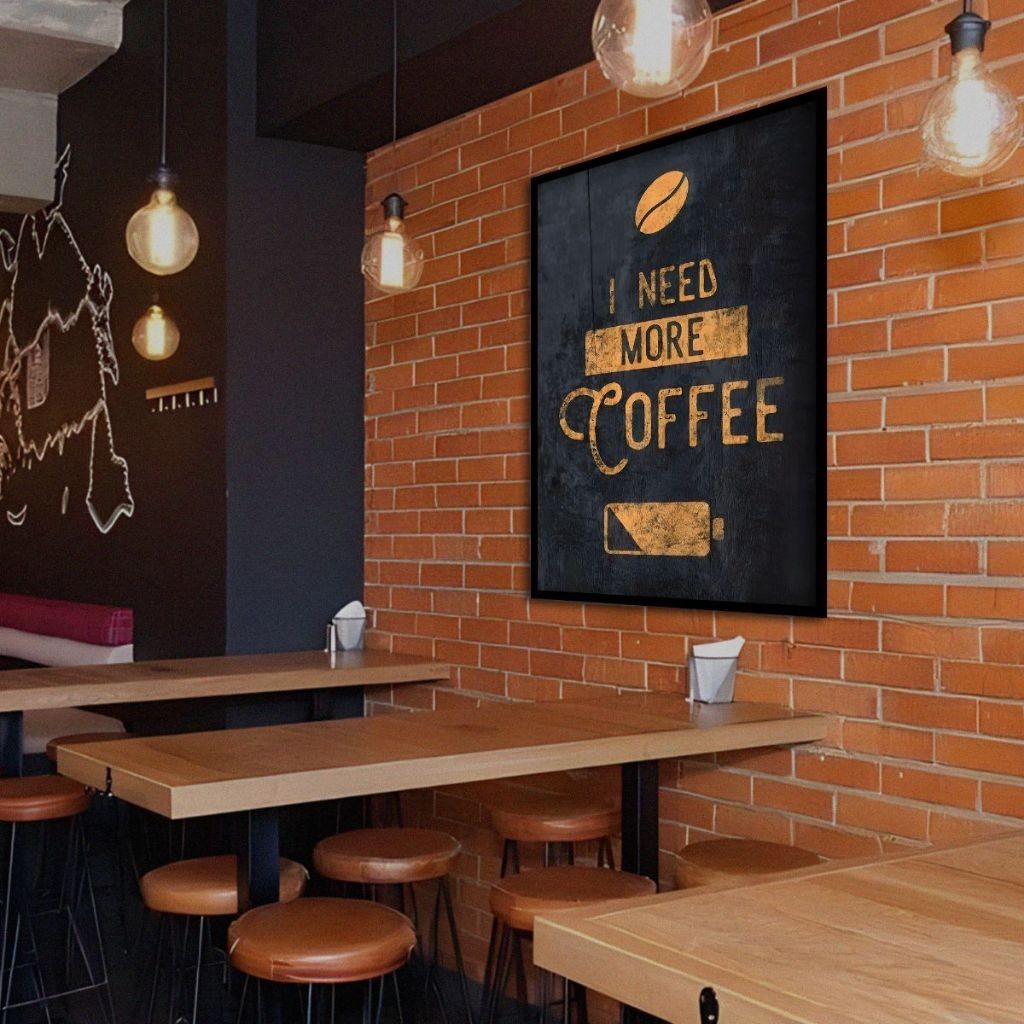 Tranh tường chủ đề cà phê cổ điển, khung gỗ, trang trí quán cà phê và phòng ngủ