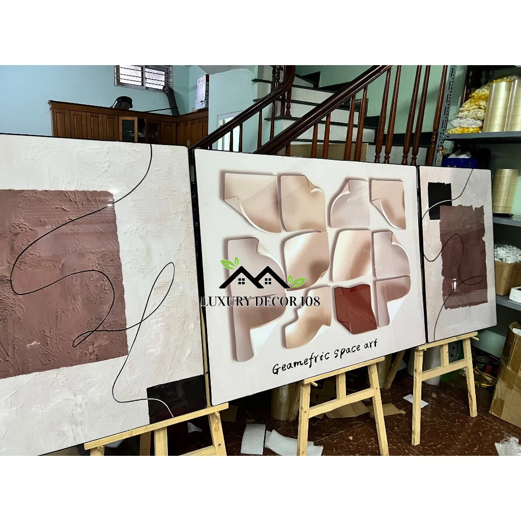 Bộ 3 Tranh Tráng Gương " Trườu Tượng Hiện Đại" In UV5D Cao Cấp. Trang Trí Nhà Cửa