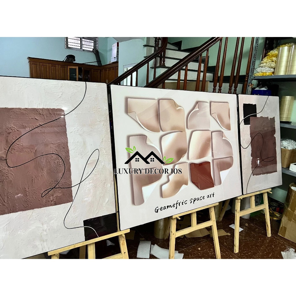 Bộ 3 Tranh Tráng Gương " Trườu Tượng Hiện Đại" In UV5D Cao Cấp. Trang Trí Nhà Cửa