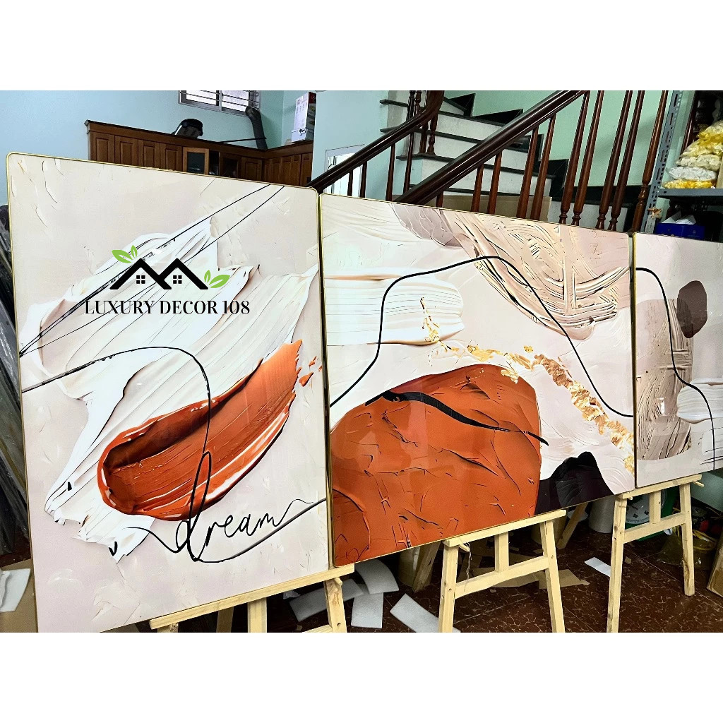 Bộ 3 Tranh Tráng Gương " Trườu Tượng Hiện Đại" In UV5D Cao Cấp. Trang Trí Nhà Cửa