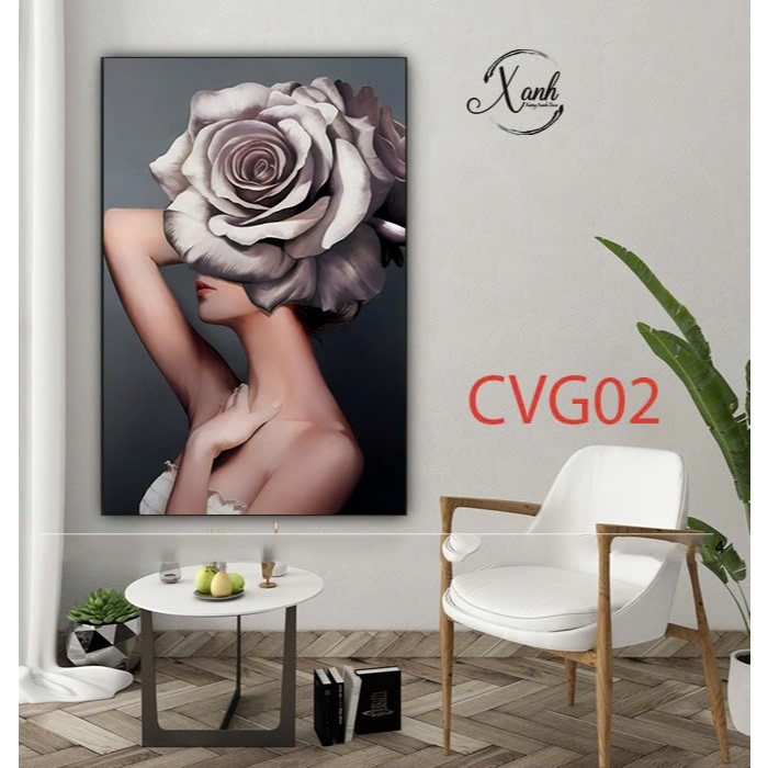 Tranh canvas CÔ GÁI HOA HỒNG TRỪU TƯỢNG trang trí nội thấtTranh trang trí phòng khách