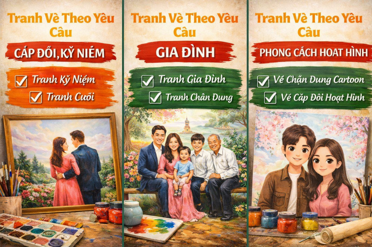 Tranh Vẽ Theo Yêu Cầu | Nhận Vẽ Theo Ảnh | Tùy Chỉnh Kích Thước Ảnh gia đình, ảnh cặp đôi