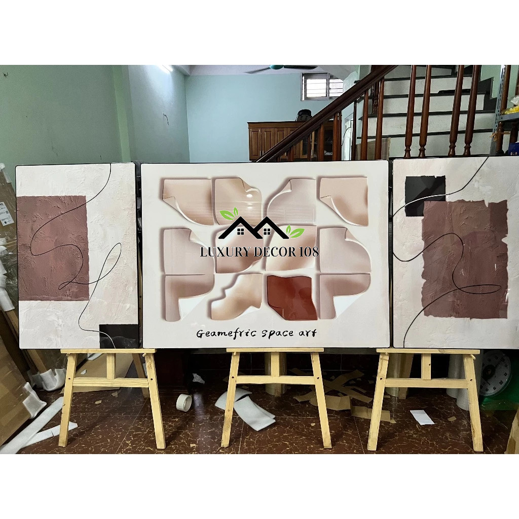 Bộ 3 Tranh Tráng Gương " Trườu Tượng Hiện Đại" In UV5D Cao Cấp. Trang Trí Nhà Cửa