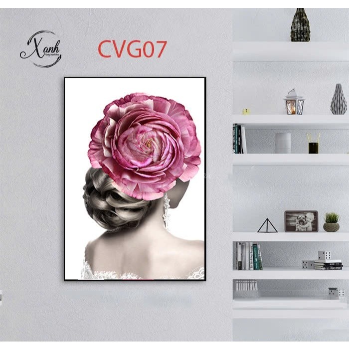 Tranh canvas CÔ GÁI HOA HỒNG TRỪU TƯỢNG trang trí nội thấtTranh trang trí phòng khách