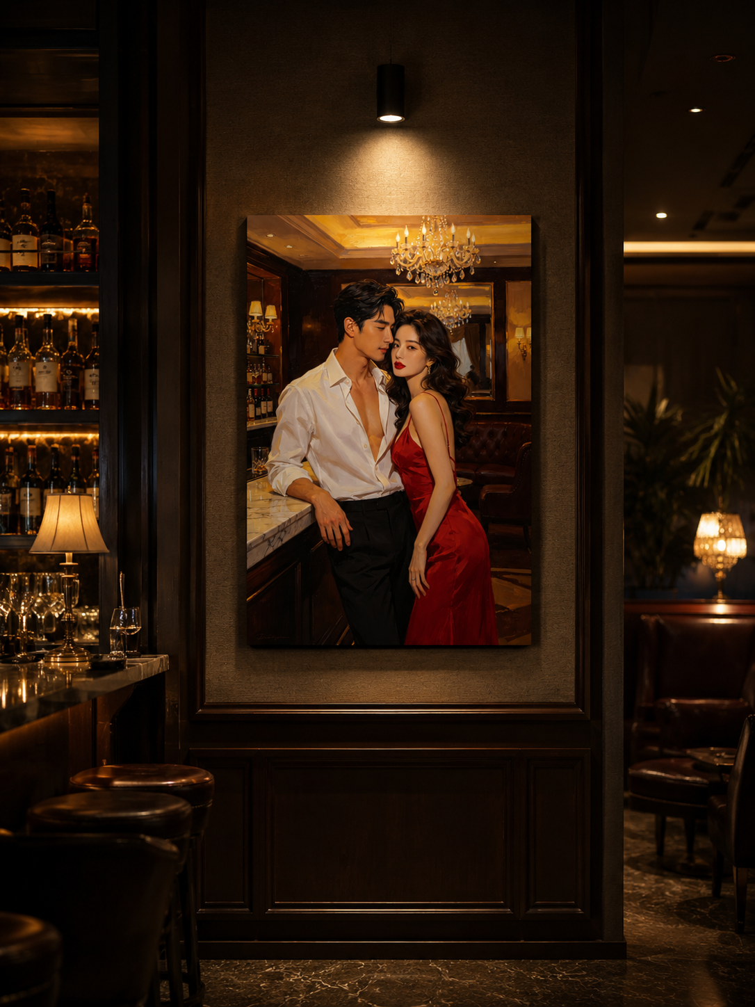 Tranh treo tường quán bar phong cách nghệ thuật – tạo điểm nhấn không gian cá tính.