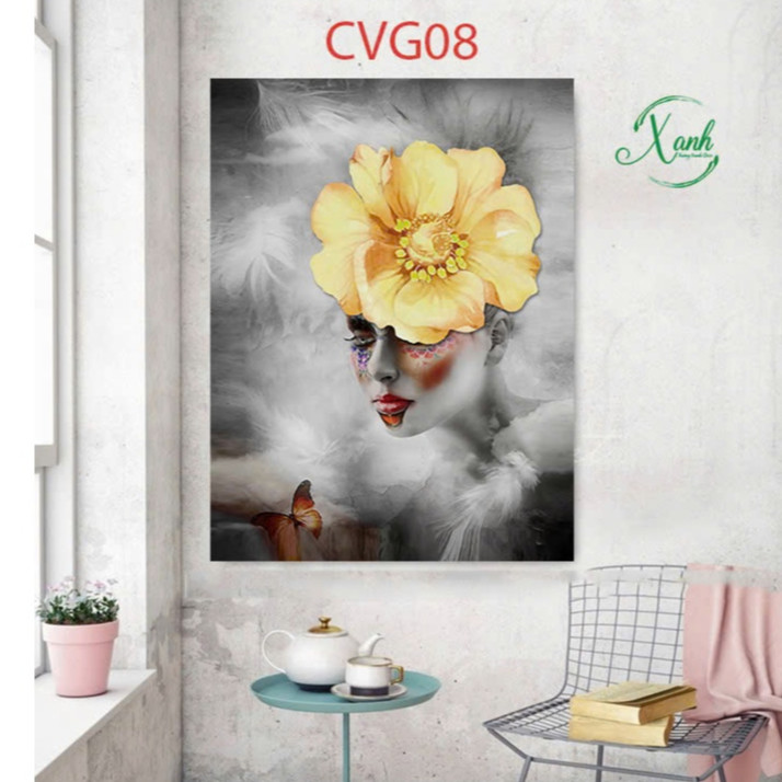 Tranh canvas CÔ GÁI HOA HỒNG TRỪU TƯỢNG trang trí nội thấtTranh trang trí phòng khách