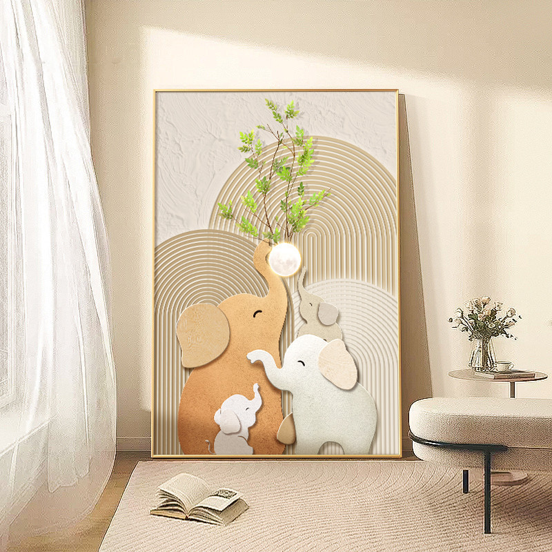 Tranh Decor Gia Đình Voi Nghệ Thuật Tối Giản Treo Tường Phòng Khách – Biểu Tượng Gắn Bó Yêu Thương60x80cm