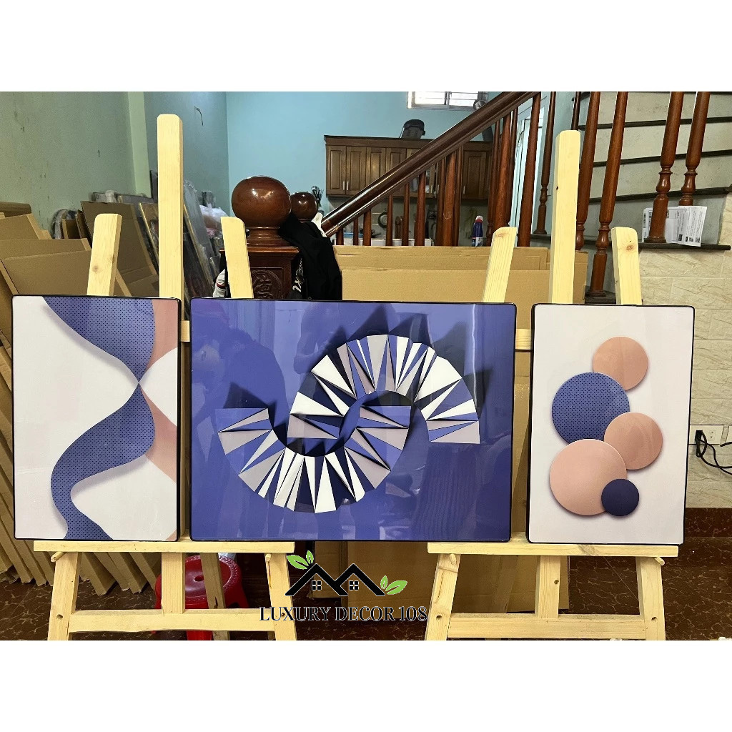 Bộ 3 Tranh Tráng Gương " Trườu Tượng Hiện Đại" In UV5D Cao Cấp. Trang Trí Nhà Cửa