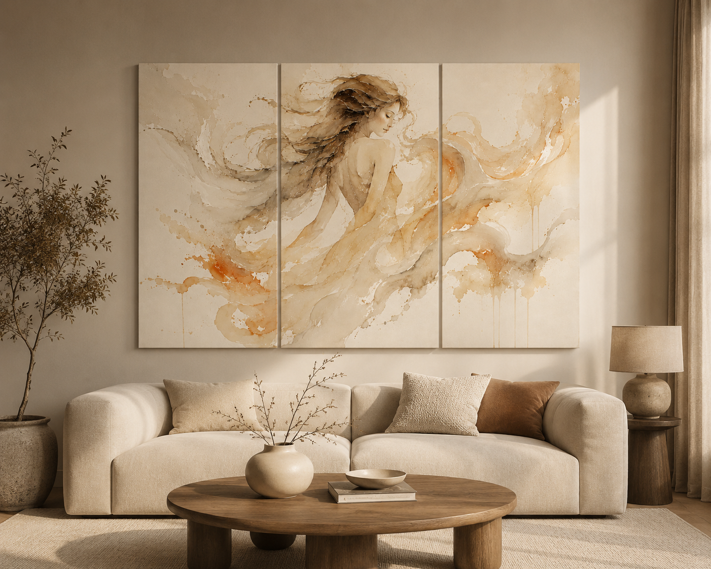 Bộ Tranh Canvas 3 Tấm Thiếu Nữ Nghệ Thuật Hiện Đại（Không khung）