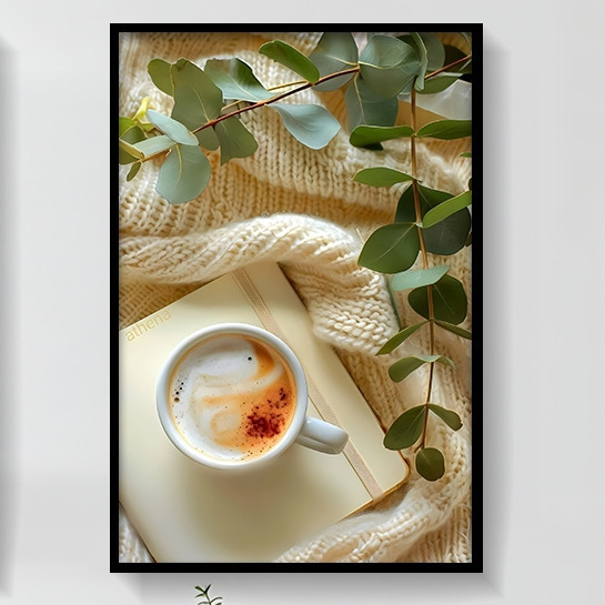 Tranh tường chủ đề cà phê cổ điển, khung gỗ, trang trí quán cà phê và phòng ngủ