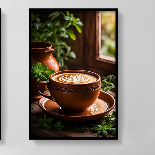 Tranh tường chủ đề cà phê cổ điển, khung gỗ, trang trí quán cà phê và phòng ngủ