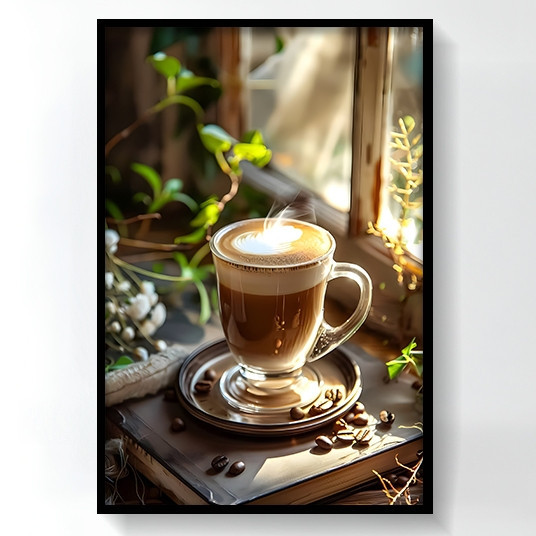 Tranh tường chủ đề cà phê cổ điển, khung gỗ, trang trí quán cà phê và phòng ngủ