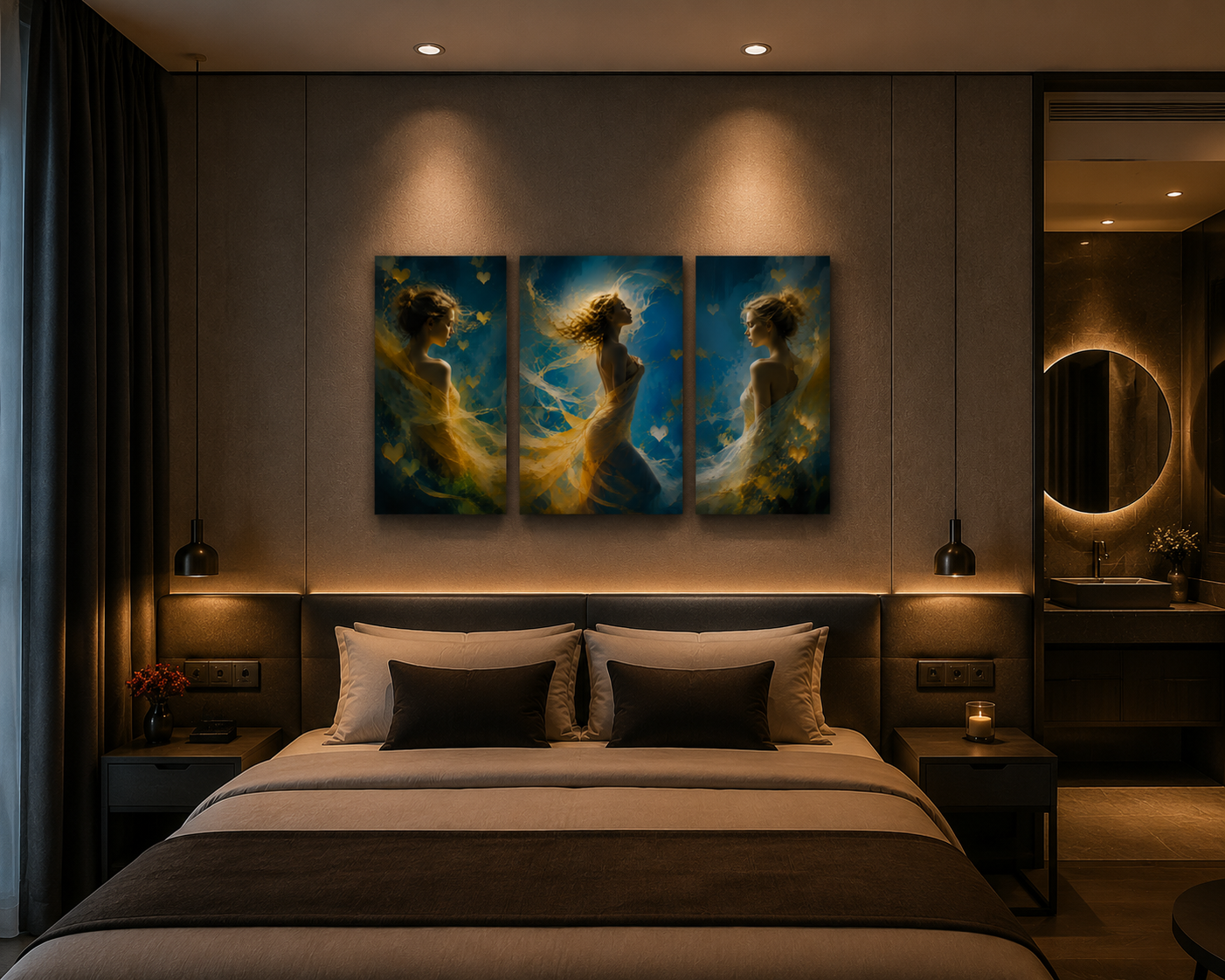 Bộ Tranh Canvas 3 Tấm Thiếu Nữ Nghệ Thuật Hiện Đại（Không khung）