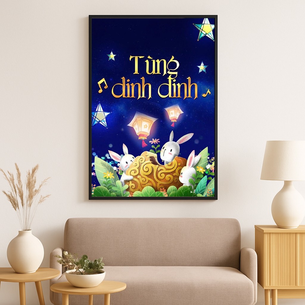 Tranh canvas decor ngày tết Trung Thu SNY38 - Tranh vui tết trung thu khung cảnh gia đình ấm cúng