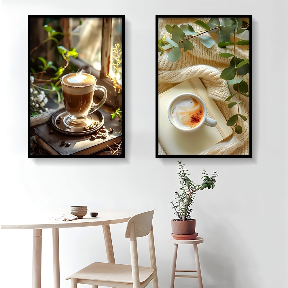 Tranh tường chủ đề cà phê cổ điển, khung gỗ, trang trí quán cà phê và phòng ngủ