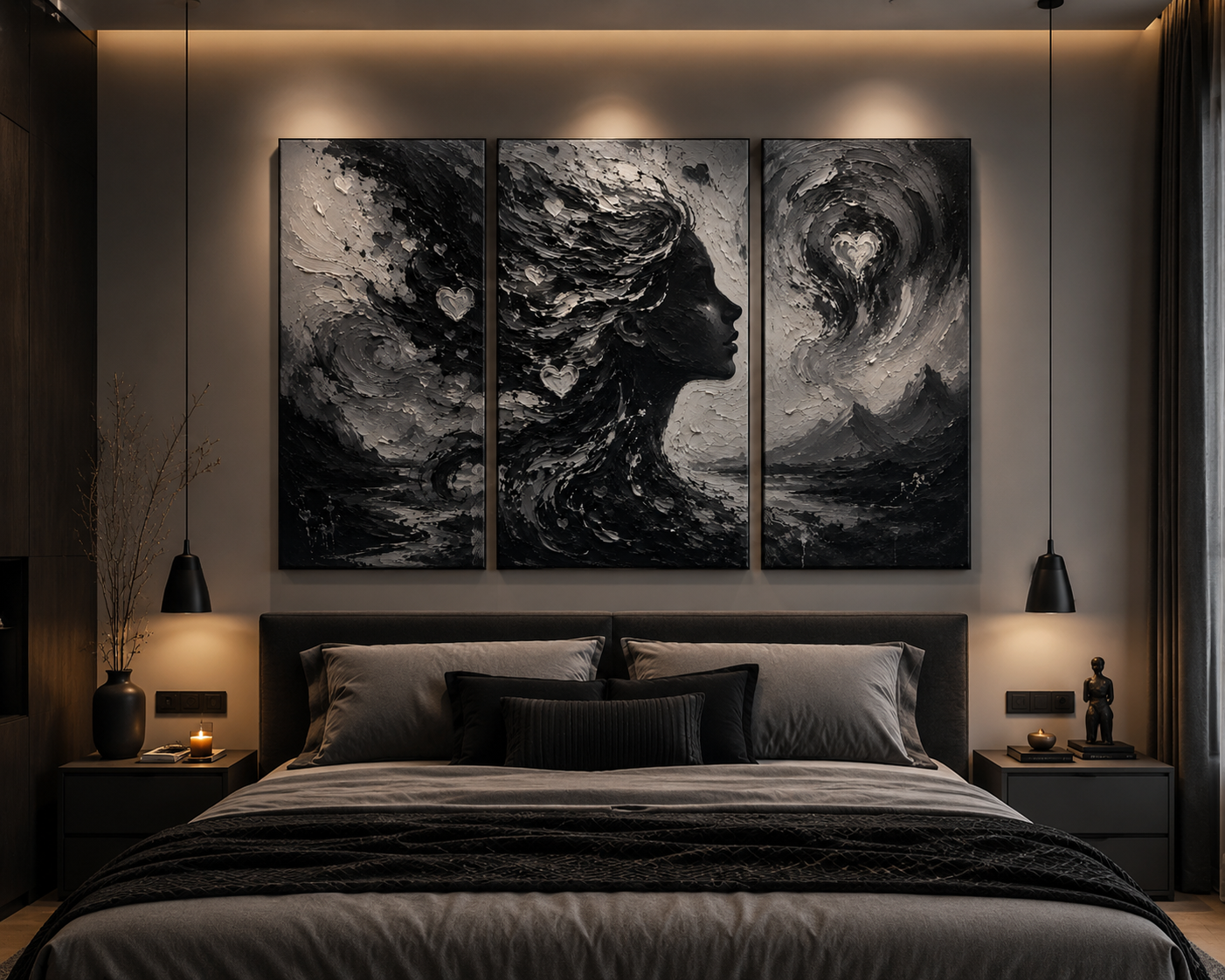Bộ Tranh Canvas 3 Tấm Thiếu Nữ Nghệ Thuật Hiện Đại（Không khung）