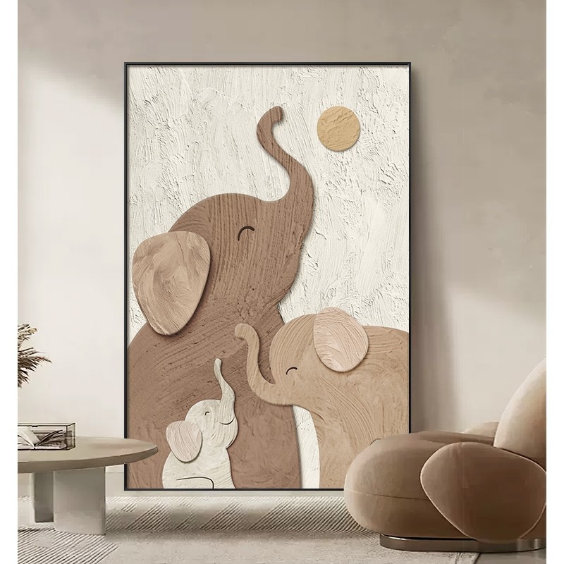 Tranh Decor Gia Đình Voi Nghệ Thuật Tối Giản Treo Tường Phòng Khách – Biểu Tượng Gắn Bó Yêu Thương60x80cm