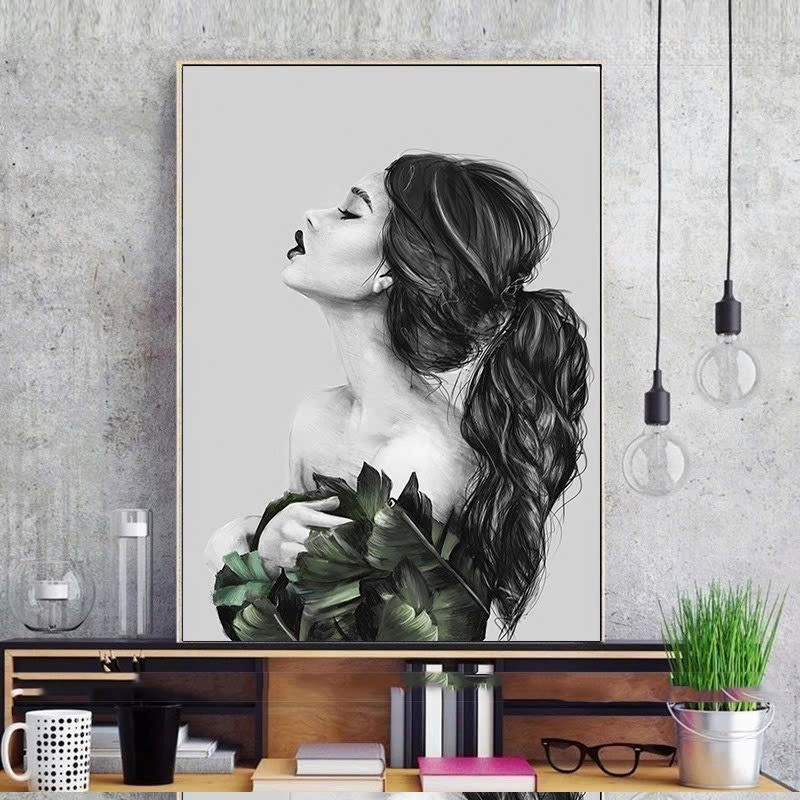 Tranh canvas CÔ GÁI HOA HỒNG TRỪU TƯỢNG trang trí nội thấtTranh trang trí phòng khách