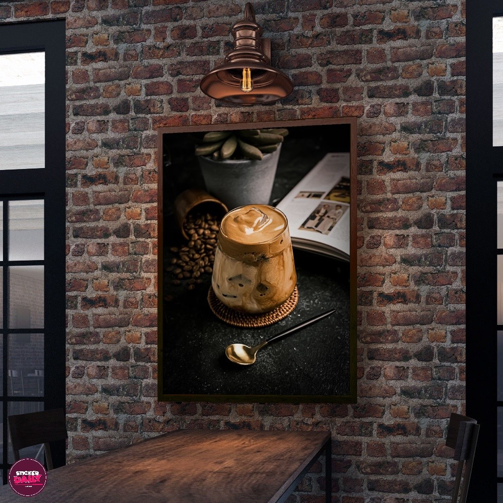 Tranh tường chủ đề cà phê cổ điển, khung gỗ, trang trí quán cà phê và phòng ngủ