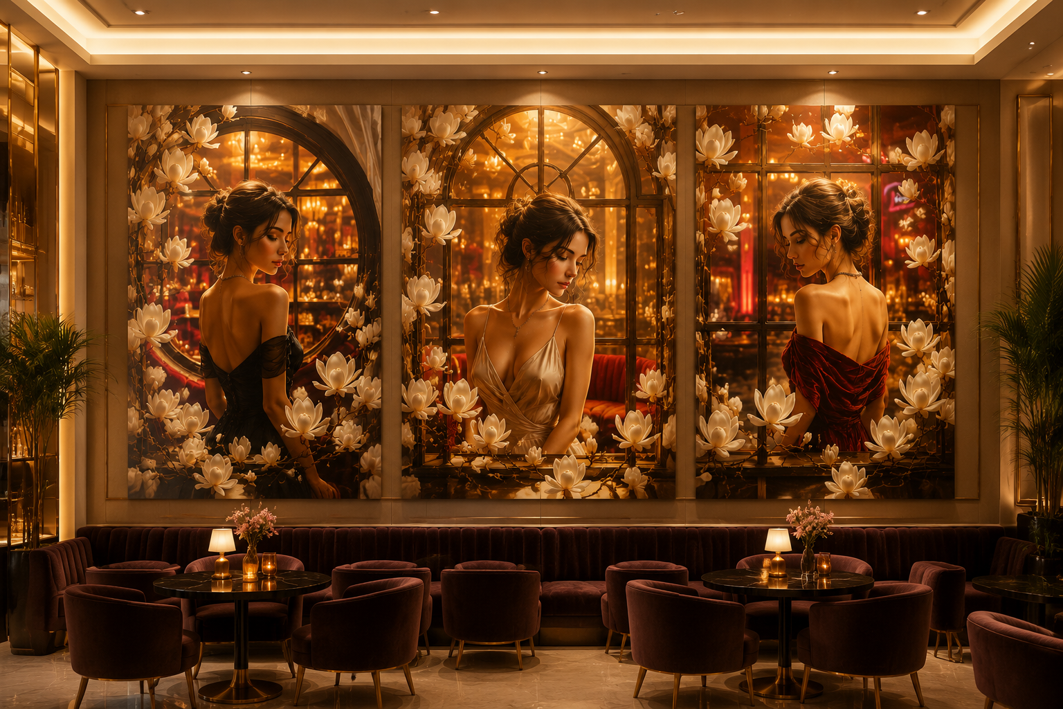 Bộ 3 tranh treo tường nghệ thuật cô gái quyến rũ cho quán bar – tạo điểm nhấn sang trọng và cuốn hút