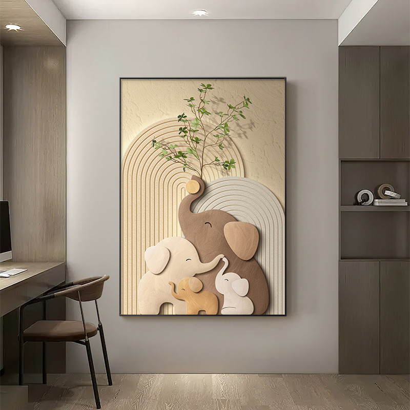 Tranh Decor Gia Đình Voi Nghệ Thuật Tối Giản Treo Tường Phòng Khách – Biểu Tượng Gắn Bó Yêu Thương60x80cm