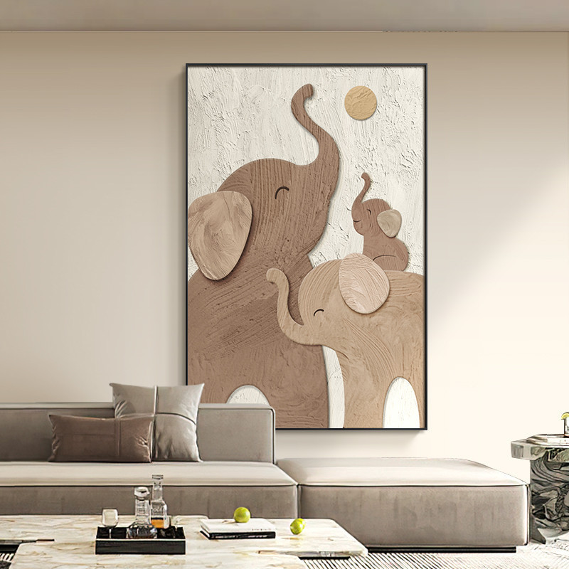 Tranh Decor Gia Đình Voi Nghệ Thuật Tối Giản Treo Tường Phòng Khách – Biểu Tượng Gắn Bó Yêu Thương60x80cm