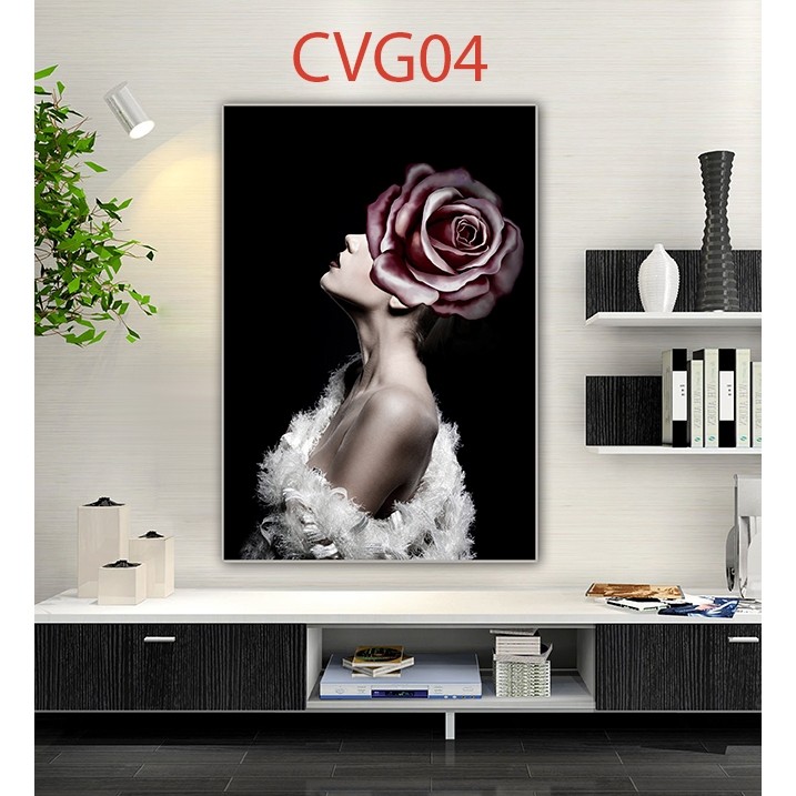 Tranh canvas CÔ GÁI HOA HỒNG TRỪU TƯỢNG trang trí nội thấtTranh trang trí phòng khách
