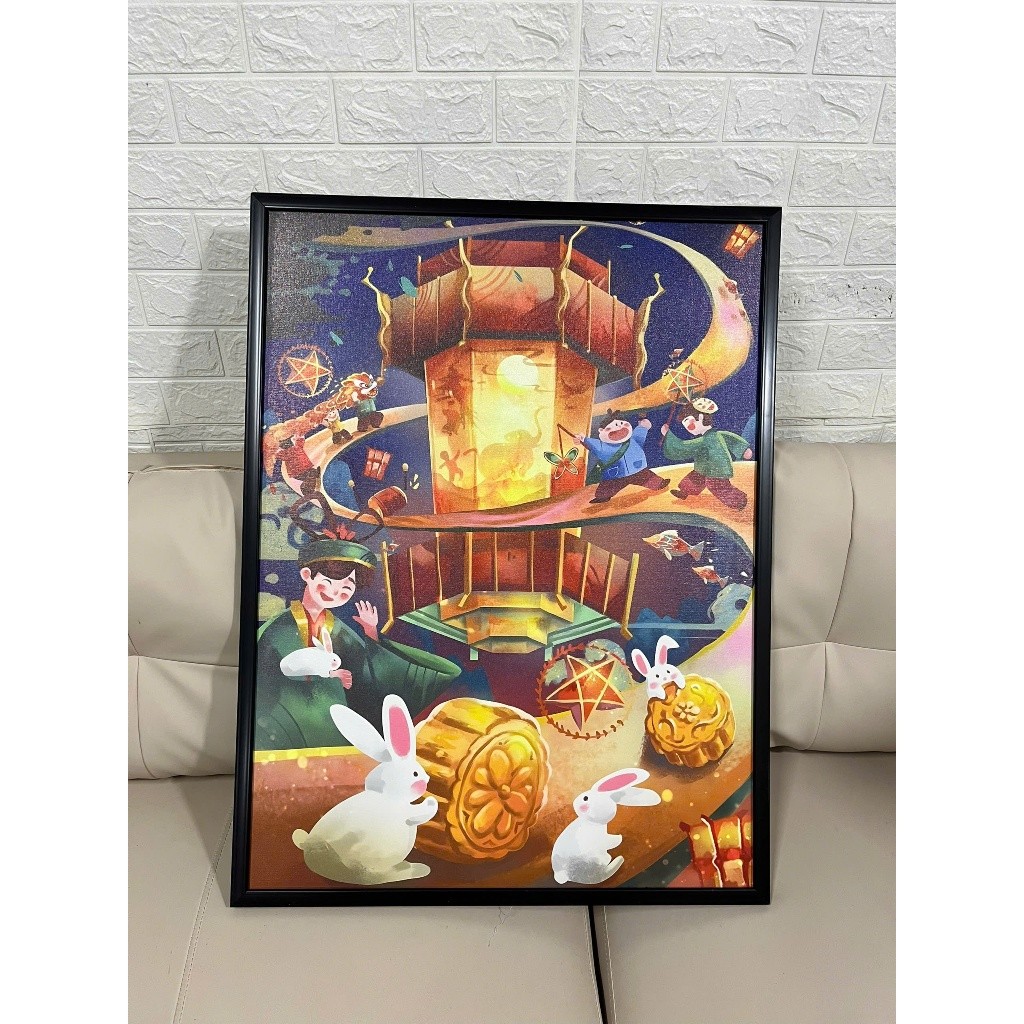 Tranh canvas decor ngày tết Trung Thu SNY38 - Tranh vui tết trung thu khung cảnh gia đình ấm cúng