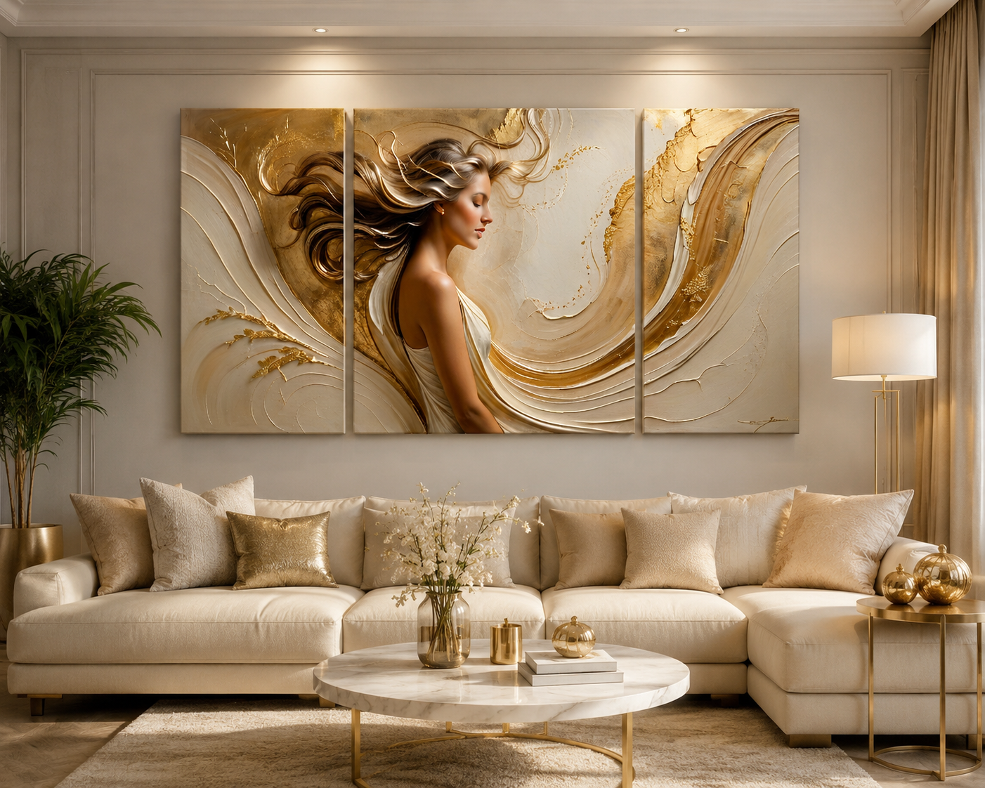 Bộ Tranh Canvas 3 Tấm Thiếu Nữ Nghệ Thuật Hiện Đại（Không khung）