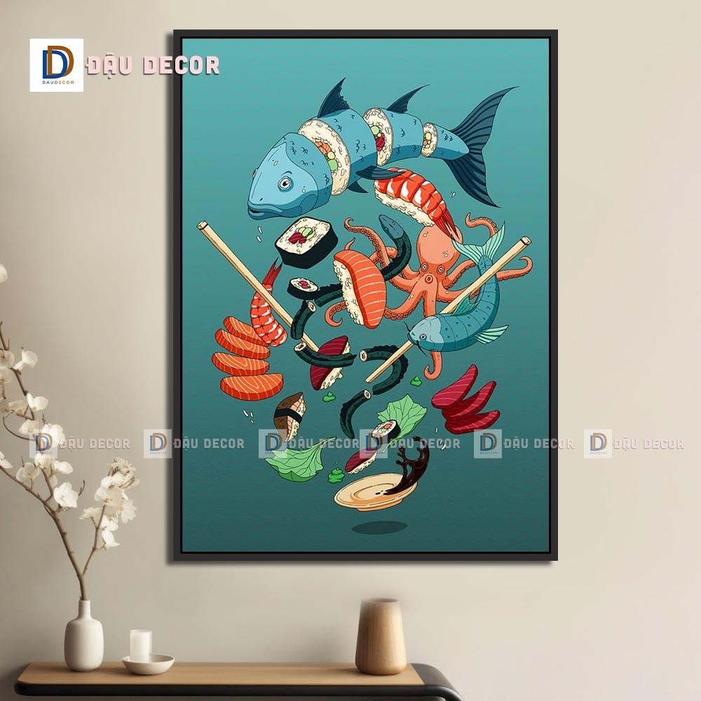 Tranh Canvas treo tường trang trí nhà hàng phong cách Nhật bản,tranh trang trí nhà hàng susi.Tranh trang trí phòng khách