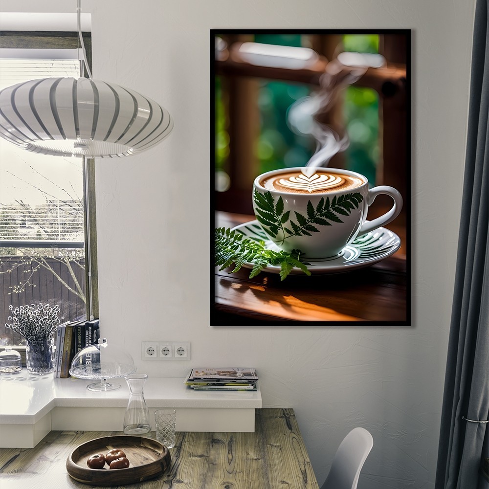 Tranh tường chủ đề cà phê cổ điển, khung gỗ, trang trí quán cà phê và phòng ngủ