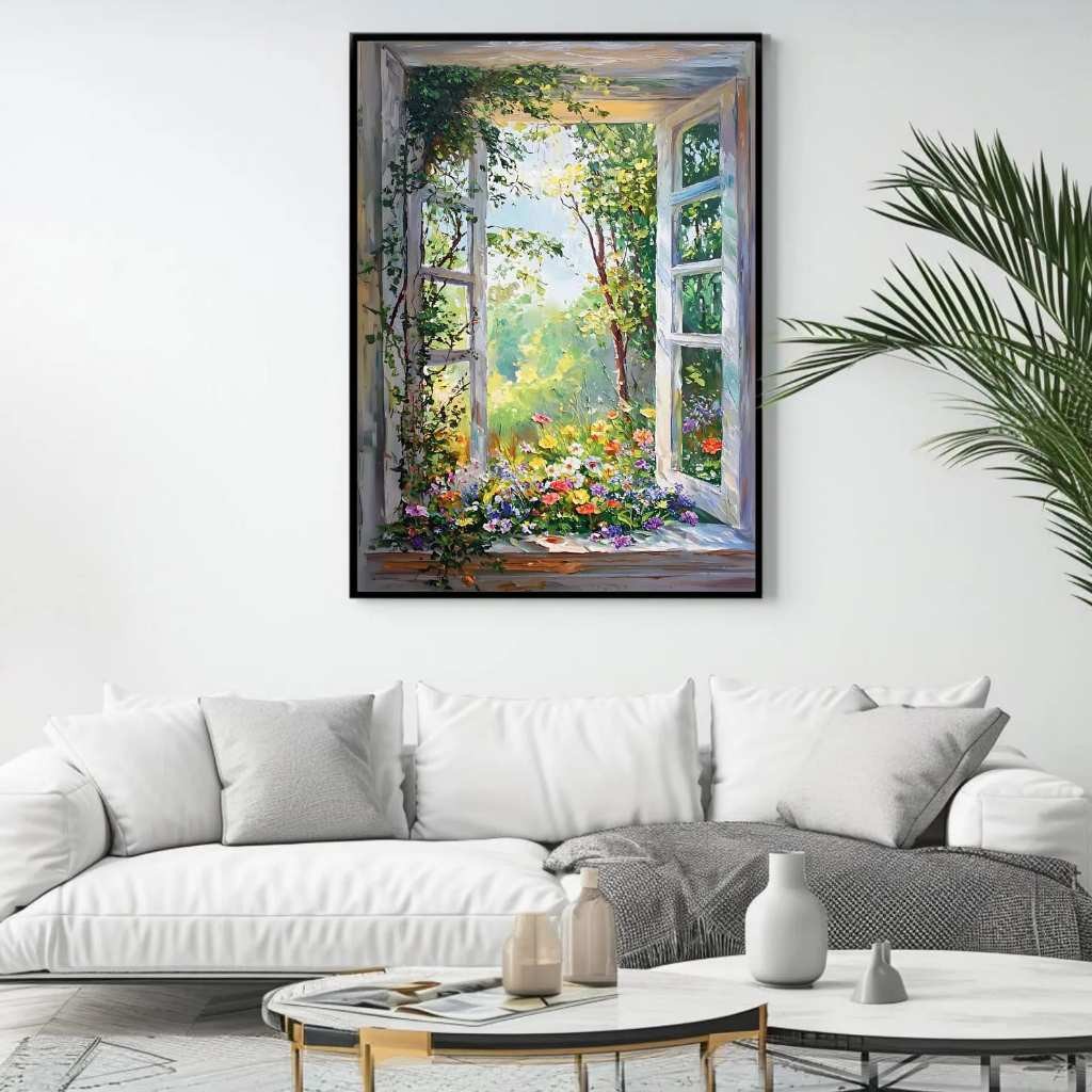 Tranh cửa sổ tranh canvas phong cảnh SNY16 - Tranh trang trí treo phòng ngủ, phòng khách