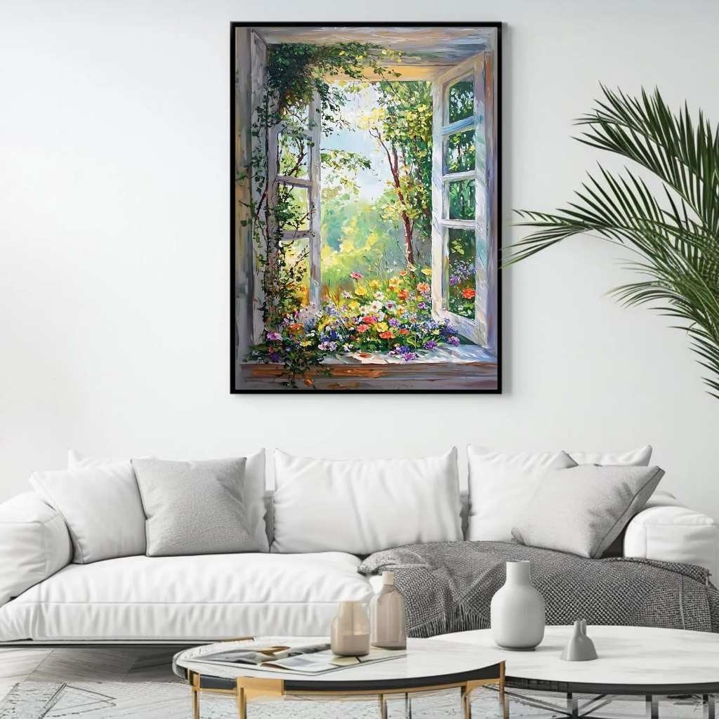 Tranh cửa sổ tranh canvas phong cảnh SNY16 - Tranh trang trí treo phòng ngủ, phòng khách