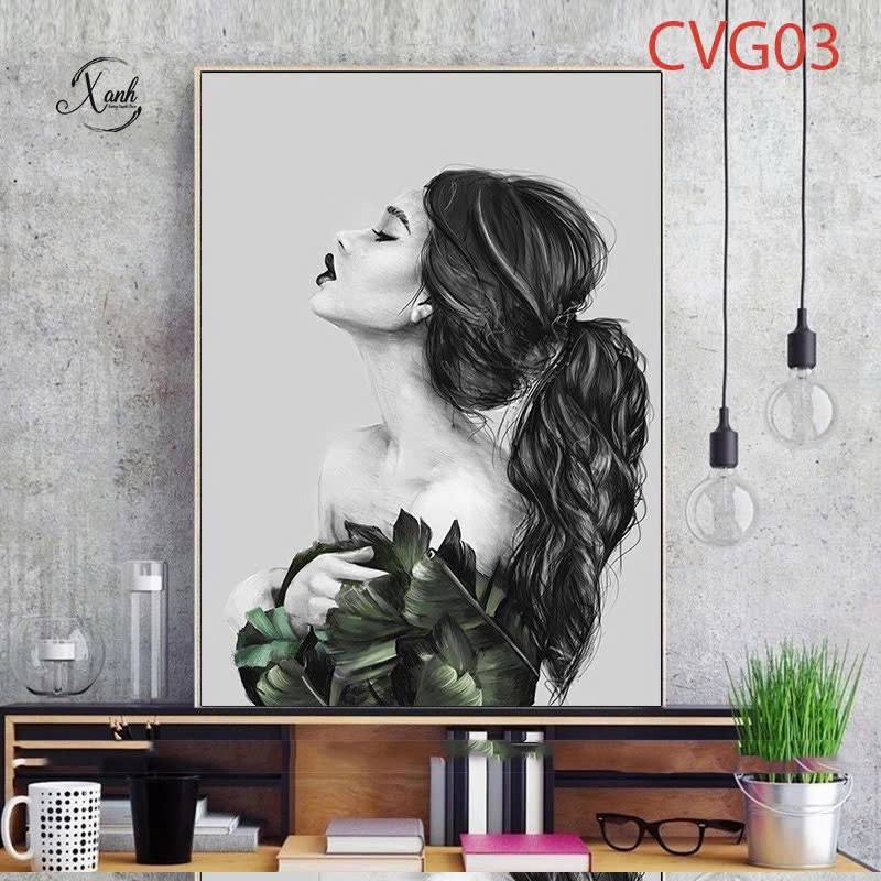 Tranh canvas CÔ GÁI HOA HỒNG TRỪU TƯỢNG trang trí nội thấtTranh trang trí phòng khách