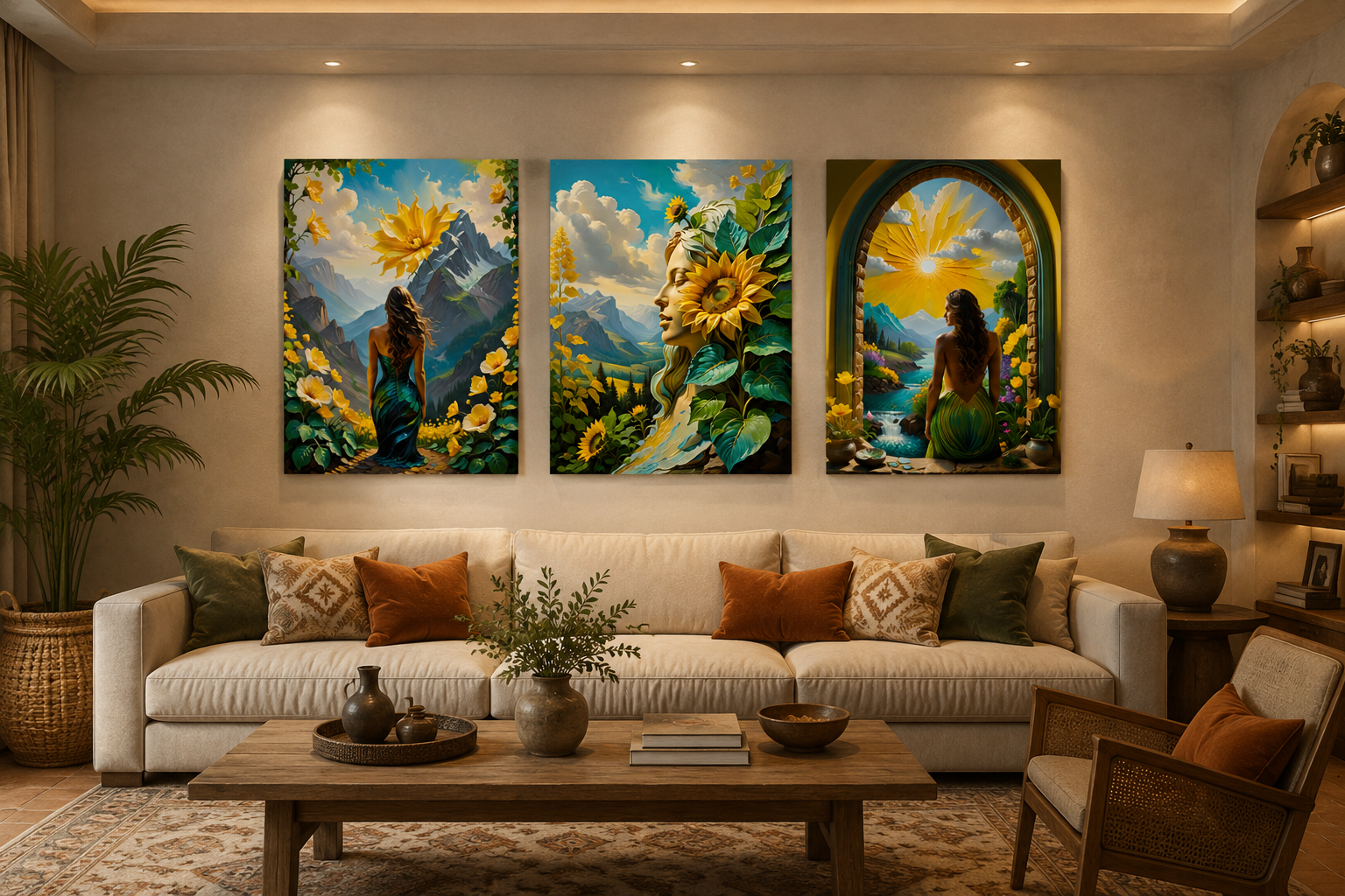 Bộ Tranh Canvas 3 Tấm Thiếu Nữ Nghệ Thuật Hiện Đại（Không khung）