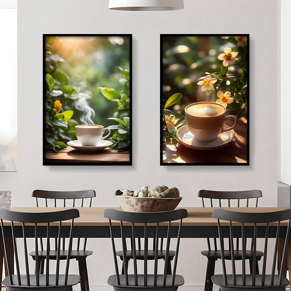 Tranh tường chủ đề cà phê cổ điển, khung gỗ, trang trí quán cà phê và phòng ngủ