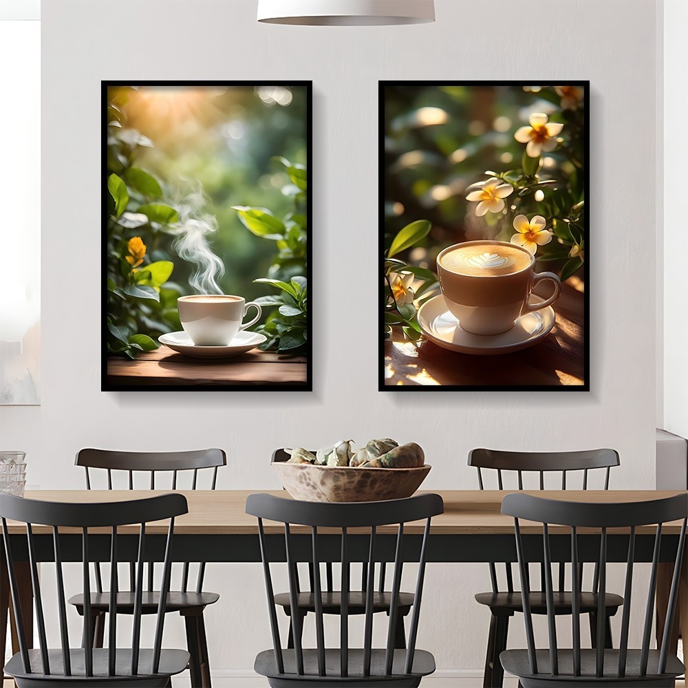Tranh tường chủ đề cà phê cổ điển, khung gỗ, trang trí quán cà phê và phòng ngủ