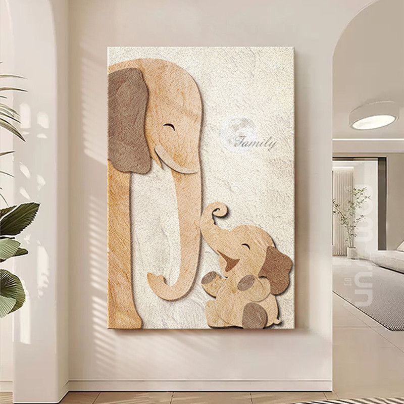 Tranh Decor Gia Đình Voi Nghệ Thuật Tối Giản Treo Tường Phòng Khách – Biểu Tượng Gắn Bó Yêu Thương60x80cm