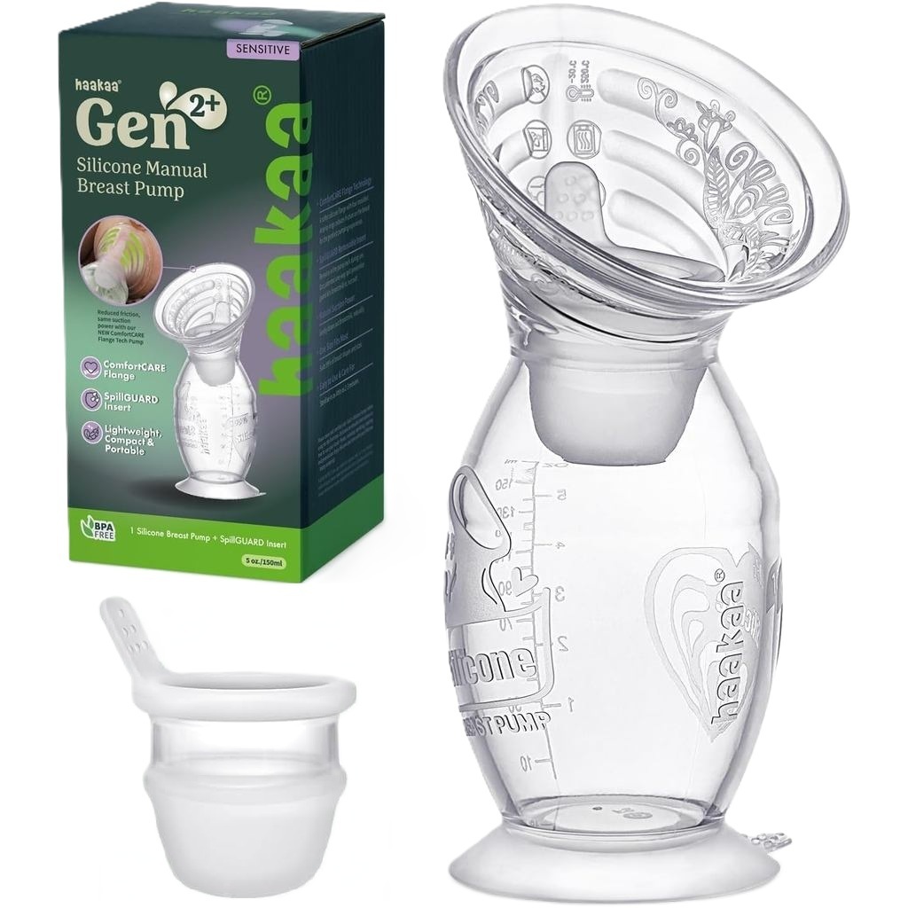 Haakaa Gen.2 Plus Upgraded Manual Breast Pump Multi-Ring ComfortCARE Sensitive Silicone Breast Pump with Stopper Set