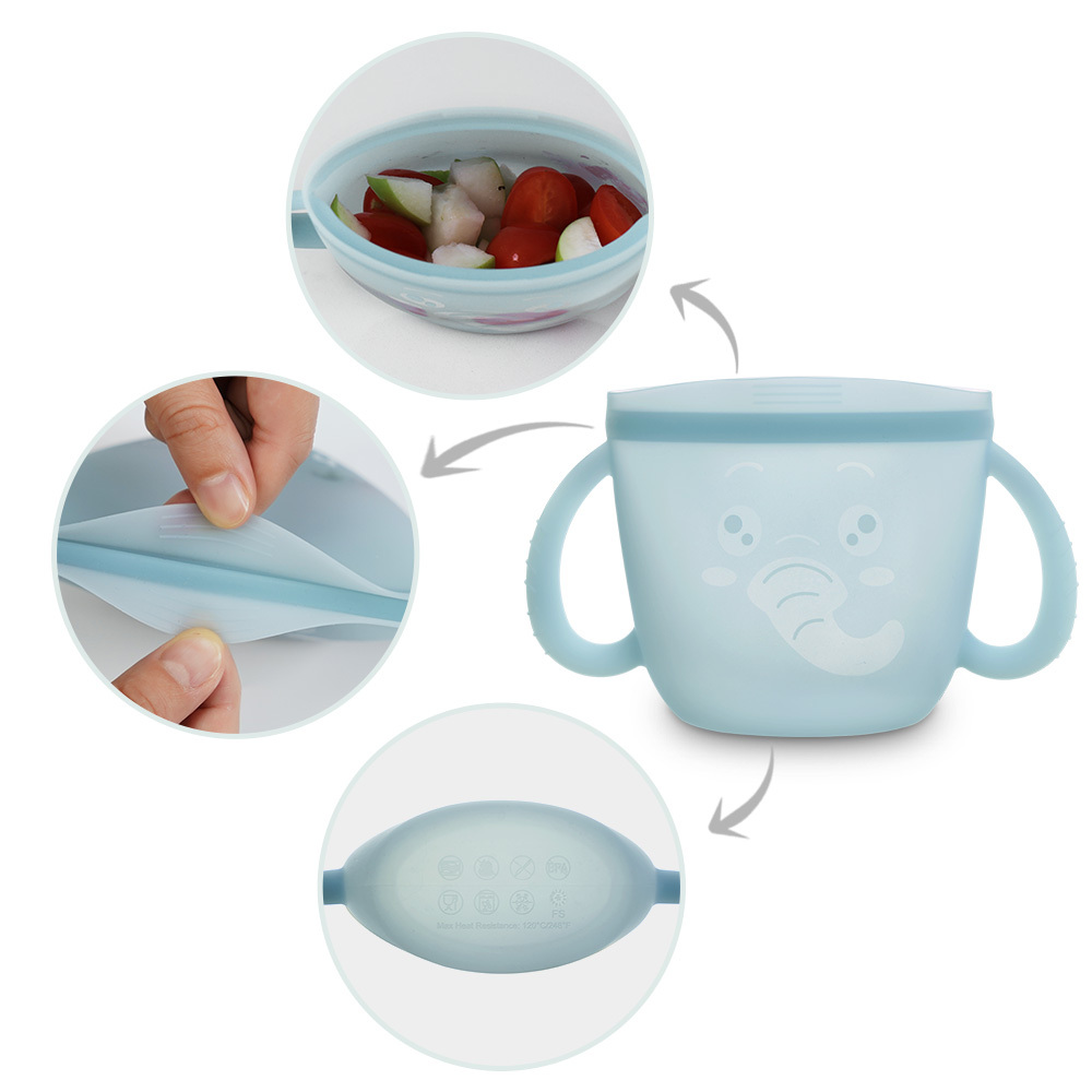 Haakaa Snack-N-Seal Silicone Pouch - Ella Elephant Mist Blue