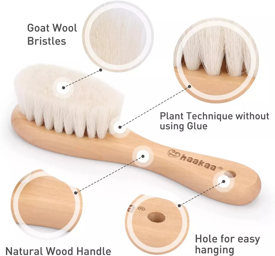 Haakaa Goat Wool Wooden Baby Hair Brush with Wooden Comb
