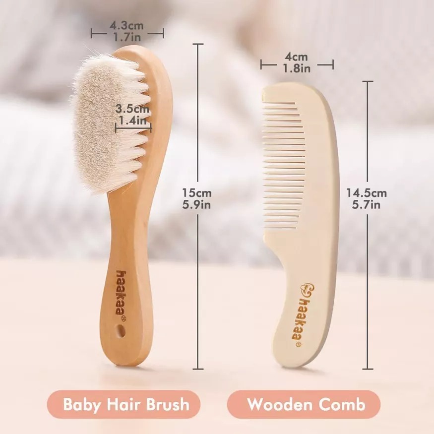 Haakaa Goat Wool Wooden Baby Hair Brush with Wooden Comb