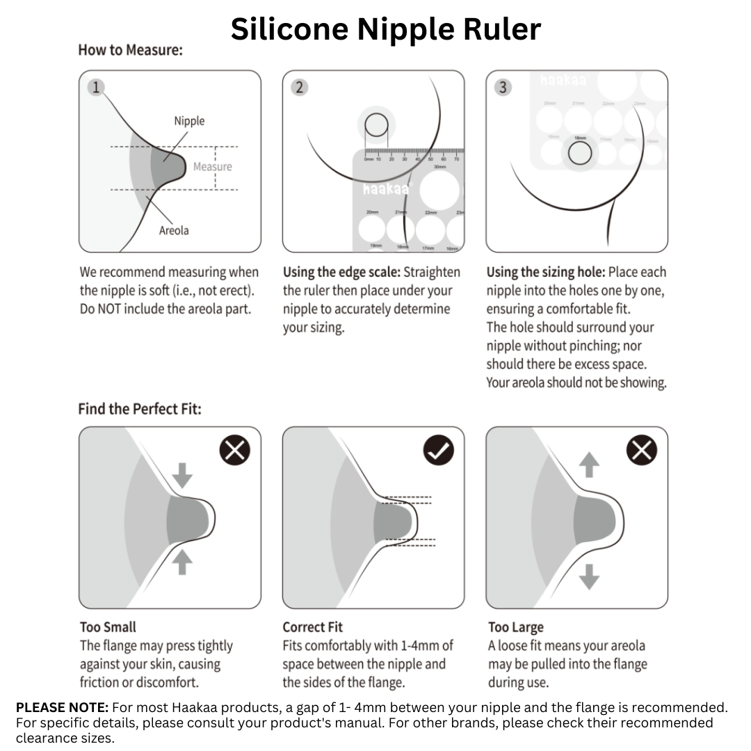 Haakaa Silicone Nipple Ruler for Breastfeeding tape measurement sizes 10mm to 30mm