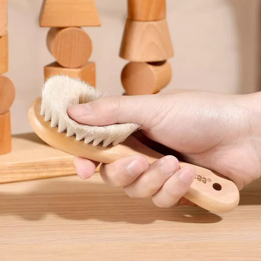 Haakaa Goat Wool Wooden Baby Hair Brush with Wooden Comb