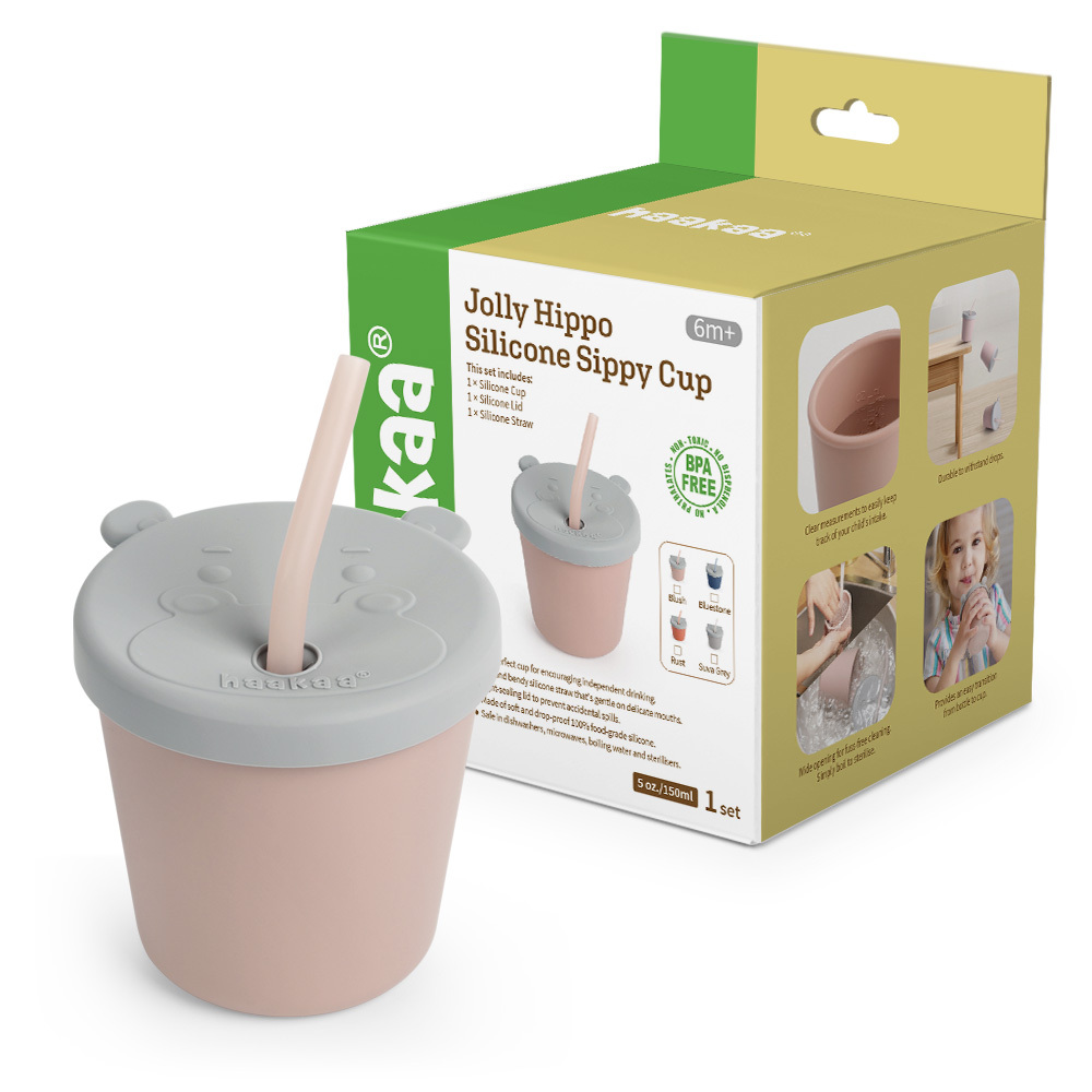 Haakaa Jolly Hippo Silicone Sippy Cup with Straw 150ml